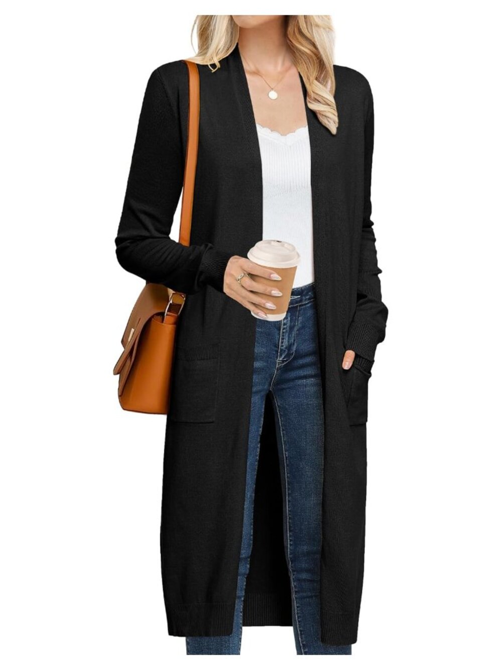 Long Open Front Maxi Duster Cardigan Sweater with Pockets Lightweight